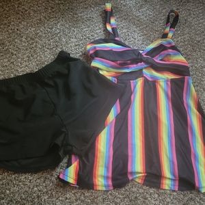 ☆•Noracora Rainbow Top Black Bottom Tankini •Size:Large •☆